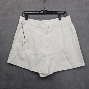 Aritzia Babaton Coastal White Linen Shorts Size 12 High Waist Tailored NWT